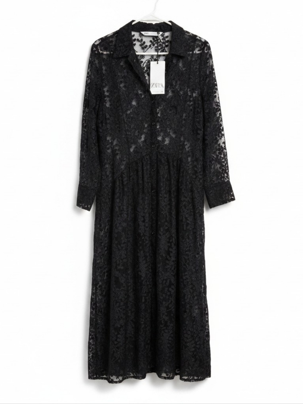 ZARA Black Lace Maxi Shirt Dress. XL – NWT - Picture 4 of 10